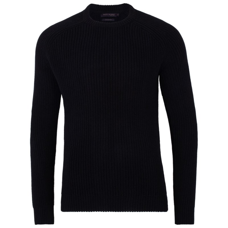 Mens Cotton Clark Fisherman Rib Knit Jumper - Black, Paul James Knitwear