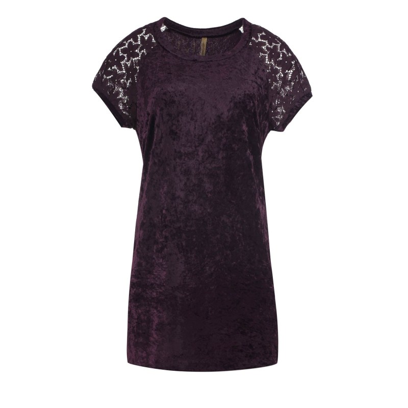 Thumbnail of A Line Punto Di Roma Burgundy Dress With Lace Detail image