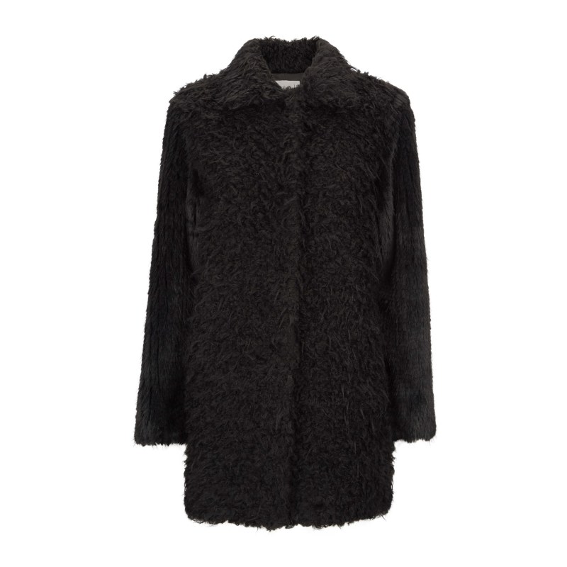 Mix Faux Fur Panel Coat - Black | James Lakeland | Wolf & Badger