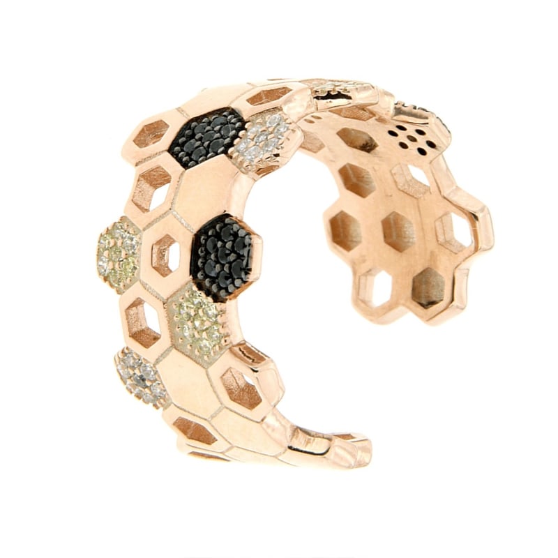 Thumbnail of Sterling Silver Adjustable Honeycomb Bee Ring In Rose Gold image