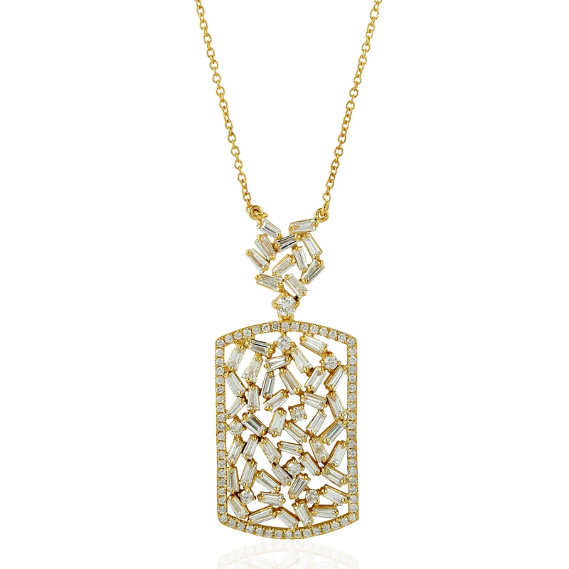 Thumbnail of Baguette Diamond Solid Yellow Gold Necklace Jewelry image