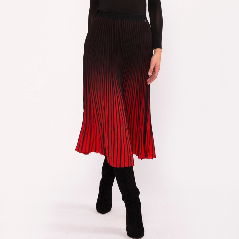red pleated skirt