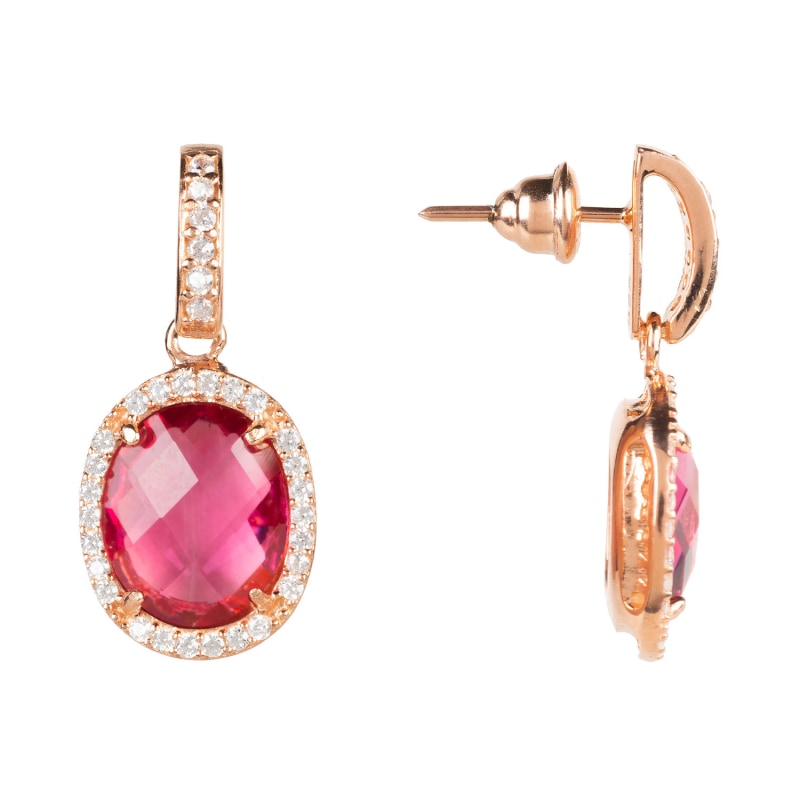 Thumbnail of Beatrice Oval Gemstone Drop Earrings Rose Gold Pink Tourmaline image