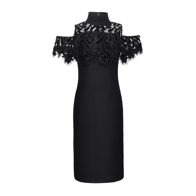 Lace On Top Cold Shoulders Fitted Dress by Smart and Joy