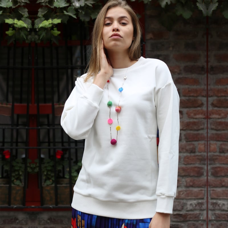 Thumbnail of White Cotton Sweatshirt With House Pattern Print On The Back image