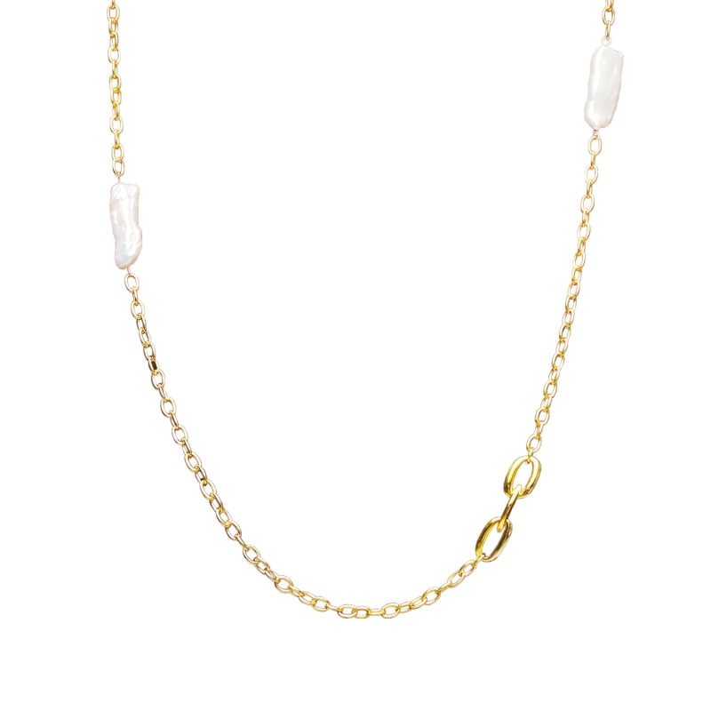 Thumbnail of Baroque Pearl Link Chain Long Necklace image