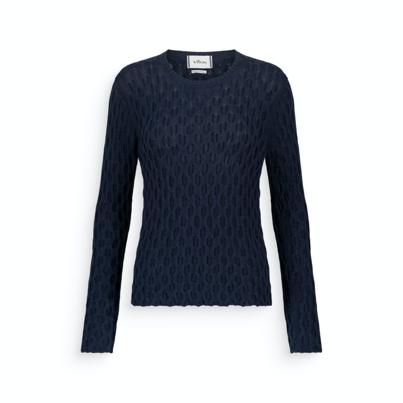 Thumbnail of Cable Knit Cotton Sweater Navy Blue image