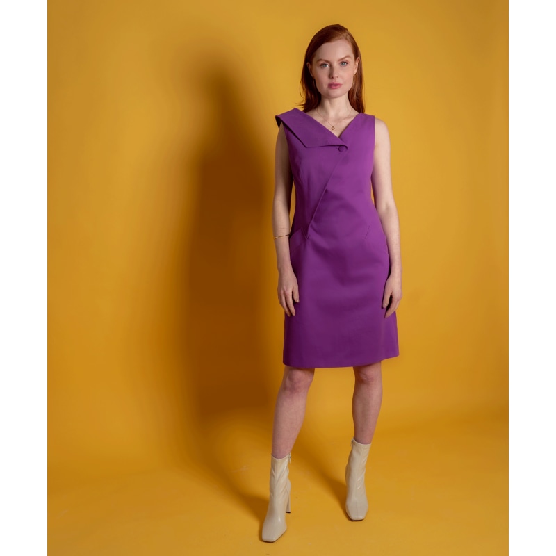 Thumbnail of Asymmetric Lapel Tailored Cotton Dress - Pink & Purple image
