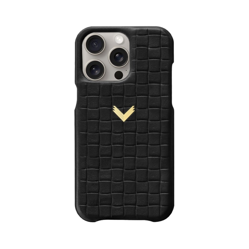 Thumbnail of Calf Leather Phone Case, Quattro Texture, Gold - Black image