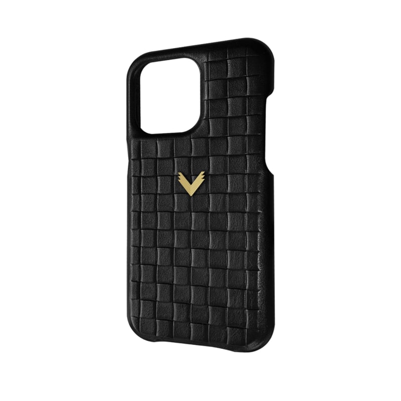 Thumbnail of Calf Leather Phone Case, Quattro Texture, Gold - Black image