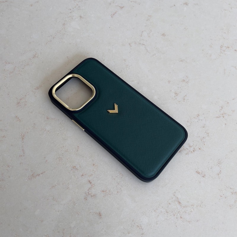 Thumbnail of Calf Leather Phone Case, Saffiano Texture, Gold - Avocado image