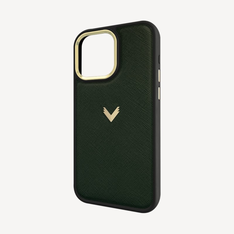 Thumbnail of Calf Leather Phone Case, Saffiano Texture, Gold - Avocado image