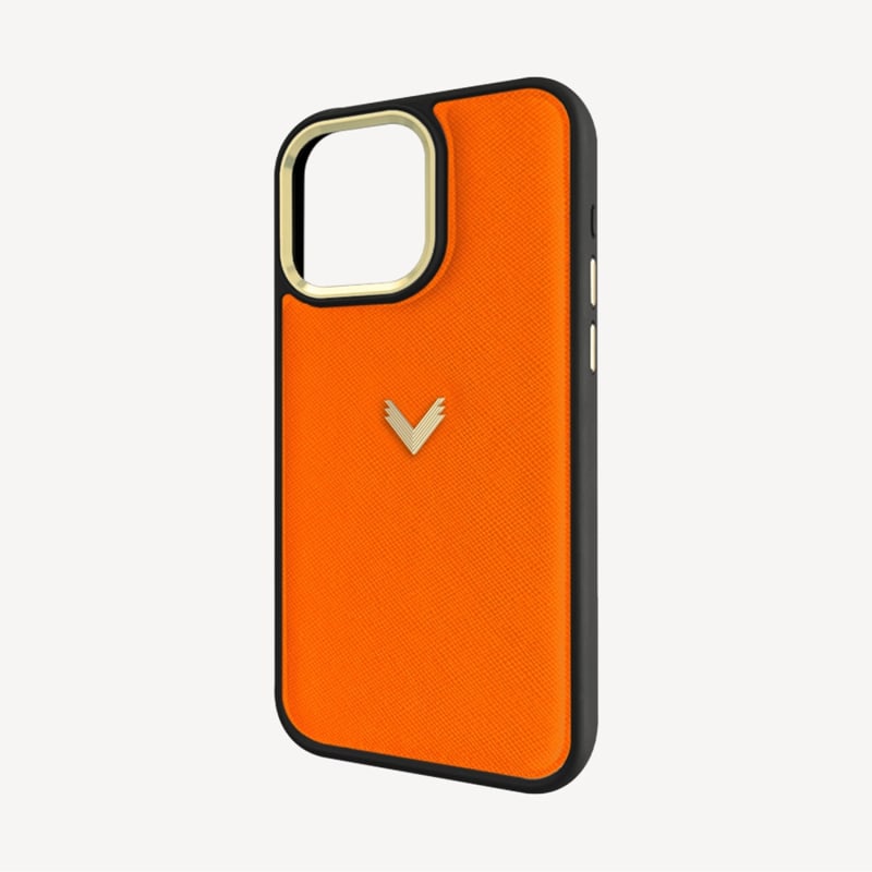 Thumbnail of Calf Leather Phone Case, Saffiano Texture, Gold - Mandarin image