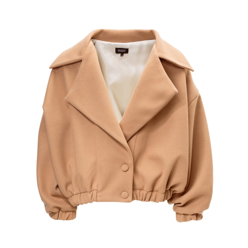 Camel Bomber Jacket With Lapels BLUZAT Wolf Badger