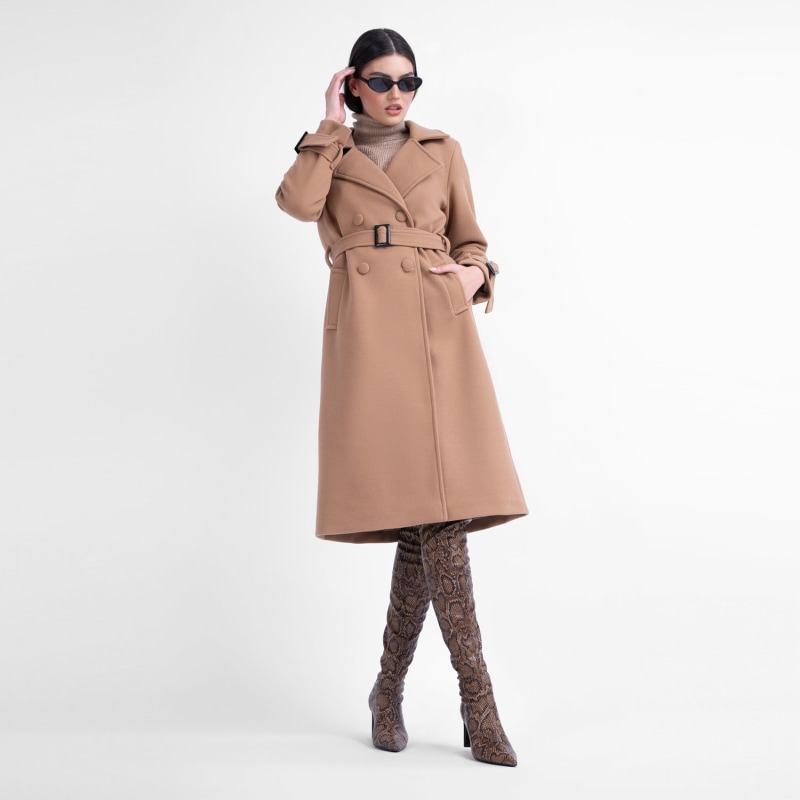 Camel Double Breasted Slim Coat by BLUZAT