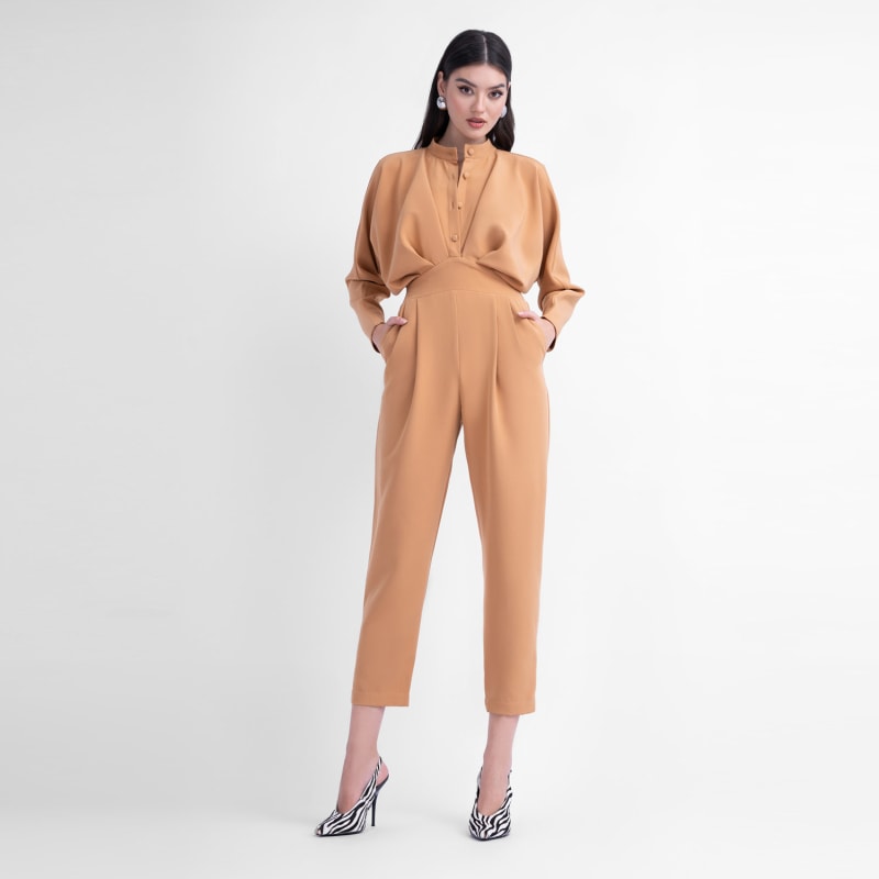 Camel Maxi Jumpsuit With Button And Corset by BLUZAT