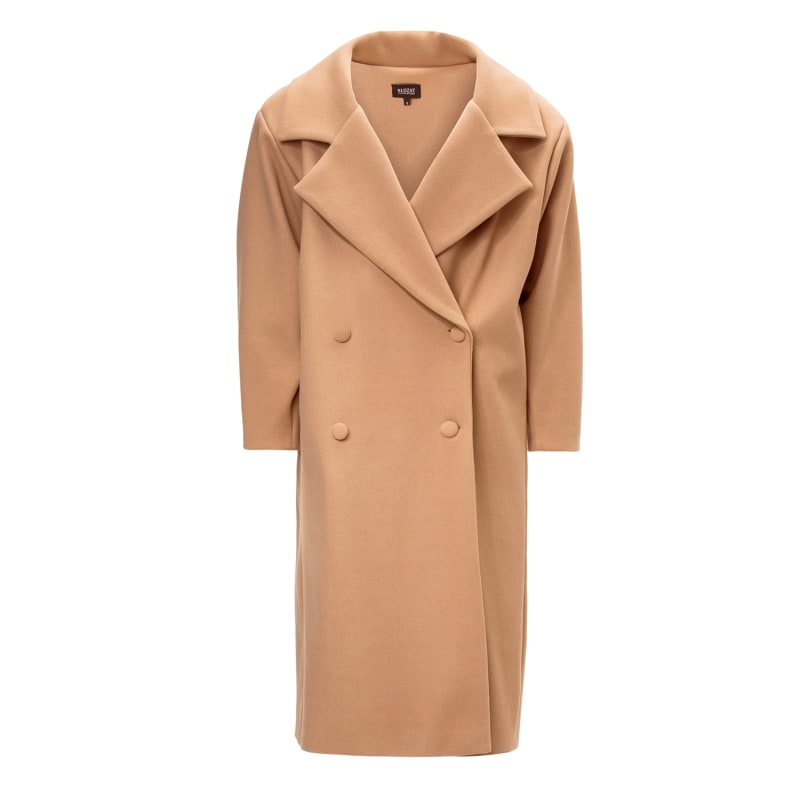 Camel Structured Wool Coat With Oversized Lapels | BLUZAT