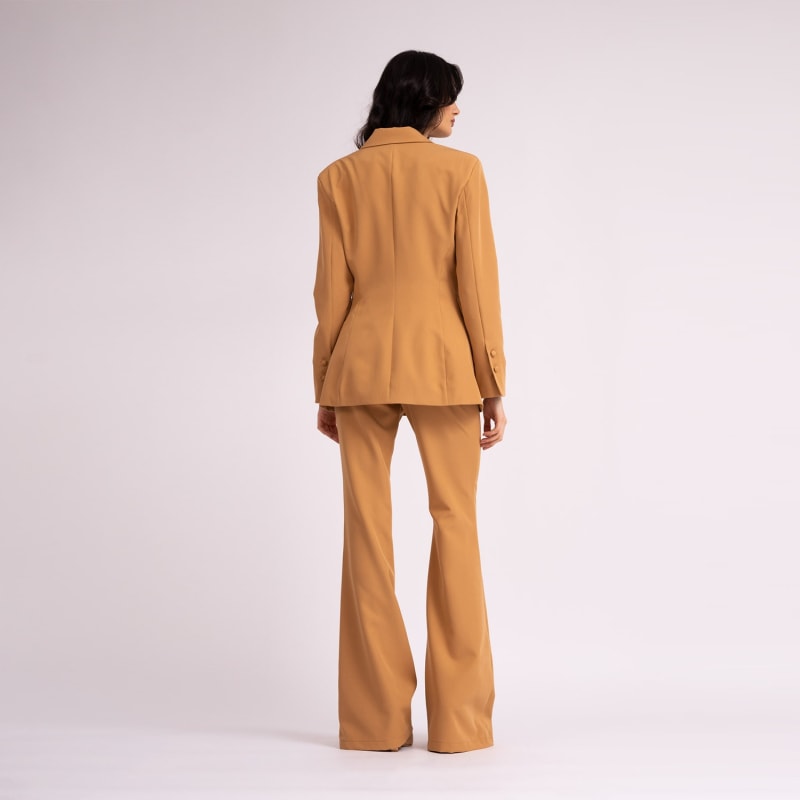 Thumbnail of Camel Suit With Slim Fit Blazer And Flared Trousers image