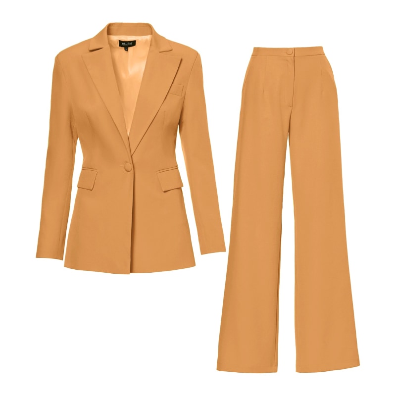 Thumbnail of Camel Suit With Slim Fit Blazer And Flared Trousers image