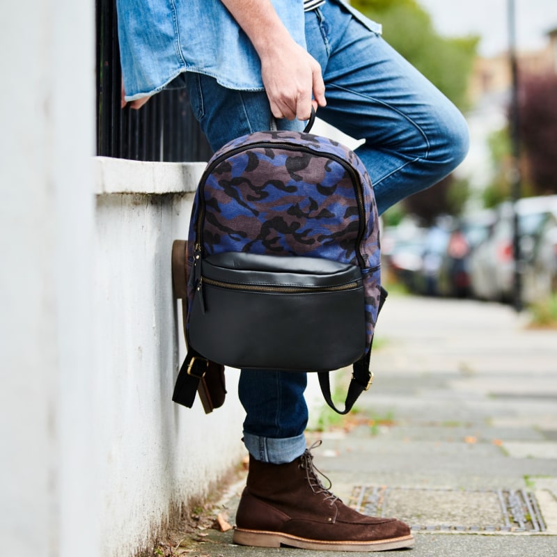 Camo And Leather Backpack Blue Camo VIDA VIDA Wolf Badger