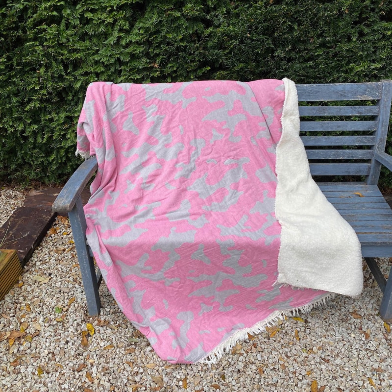 Thumbnail of Camo Fleece Lined Throw - Bubblegum / Grey image