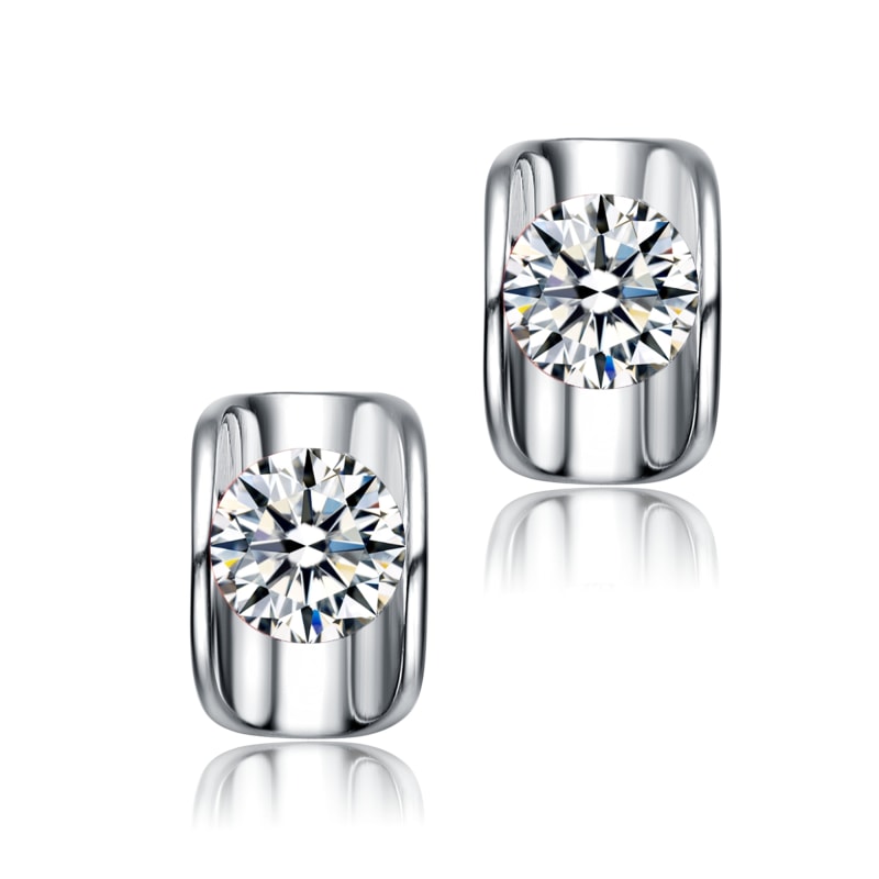 Sterling Silver With Clear Cubic Zirconia Geometrical Stud