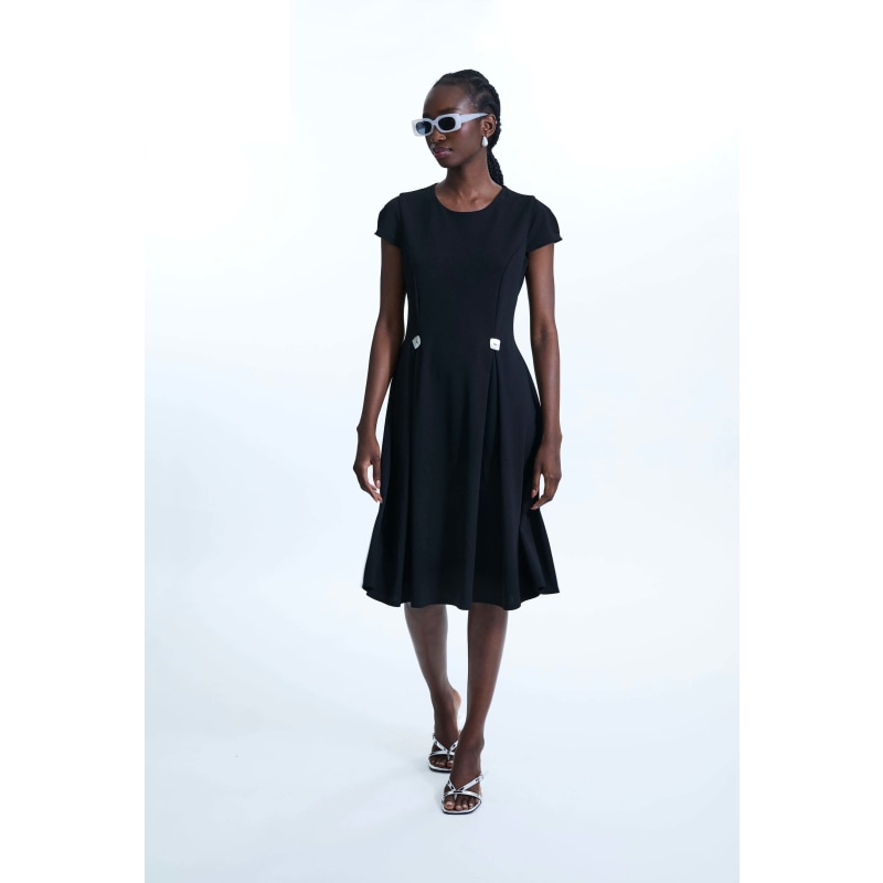 Thumbnail of Cap Sleeve Button Midi Dress Black image