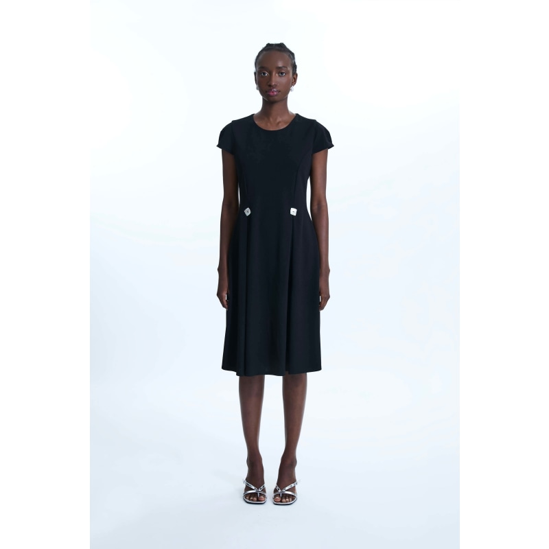 Thumbnail of Cap Sleeve Button Midi Dress Black image