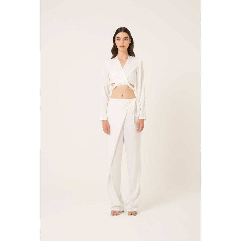 White satin wrap top on sale