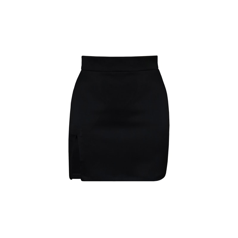 Women s Caraco High Waisted Split Satin Mini Skirt Black Large 2Kstyle