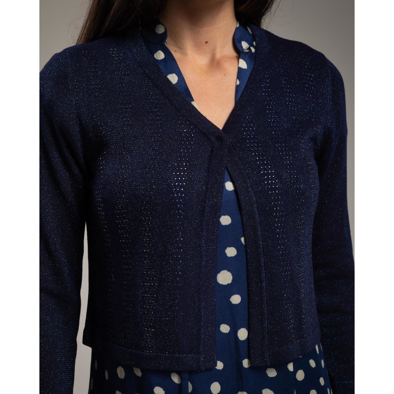 Thumbnail of Short Cardigan With Lurex Yarn And Rhinestones Blue image