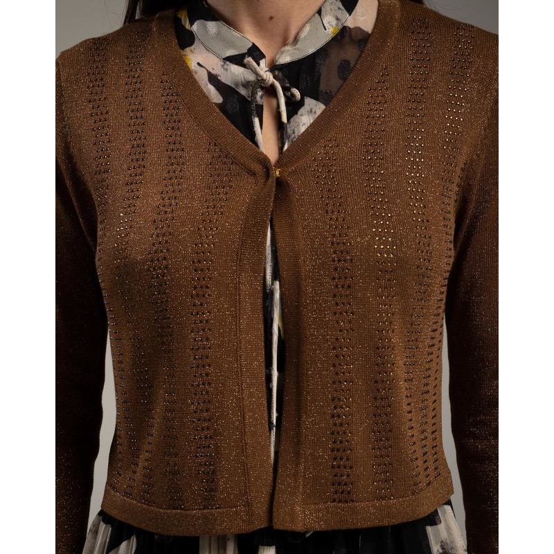 Thumbnail of Short Cardigan With Lurex Yarn And Rhinestones Brown image