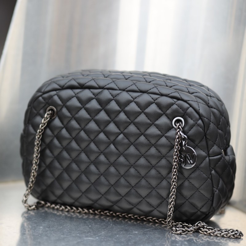 Carlton Vegan Leather Quilted Handbag In Black by SJW BAGS LONDON