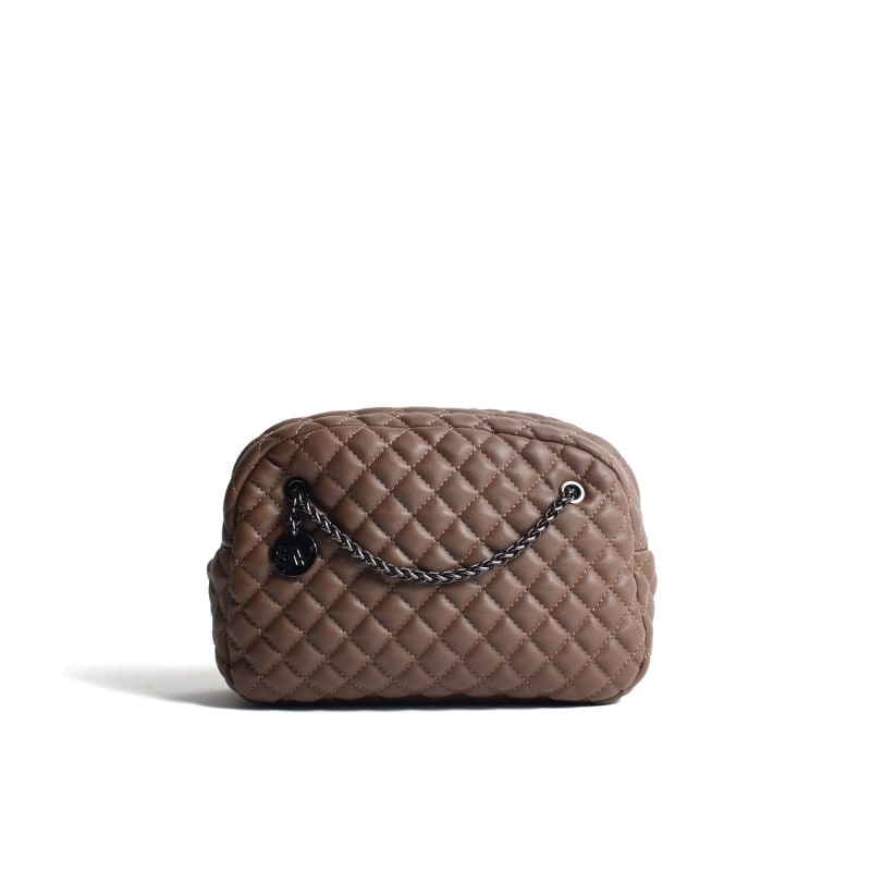 Carlton Vegan Leather Quilted Handbag In Russet Brown SJW BAGS LONDON Wolf Badger
