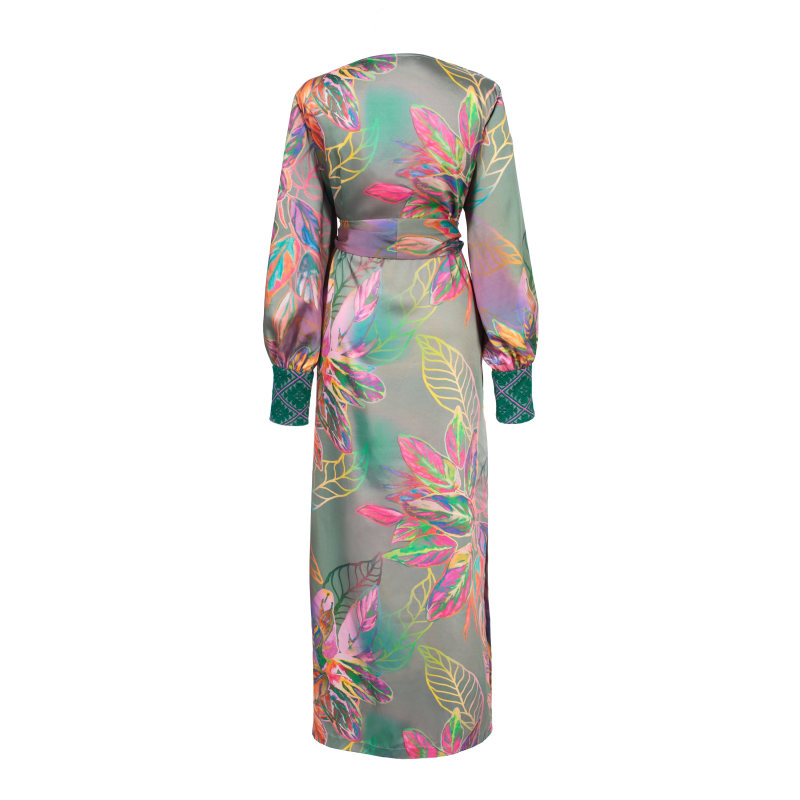 Viva Magenta Chiapas Kaftan with Green, Magenta & Gold Embroidery