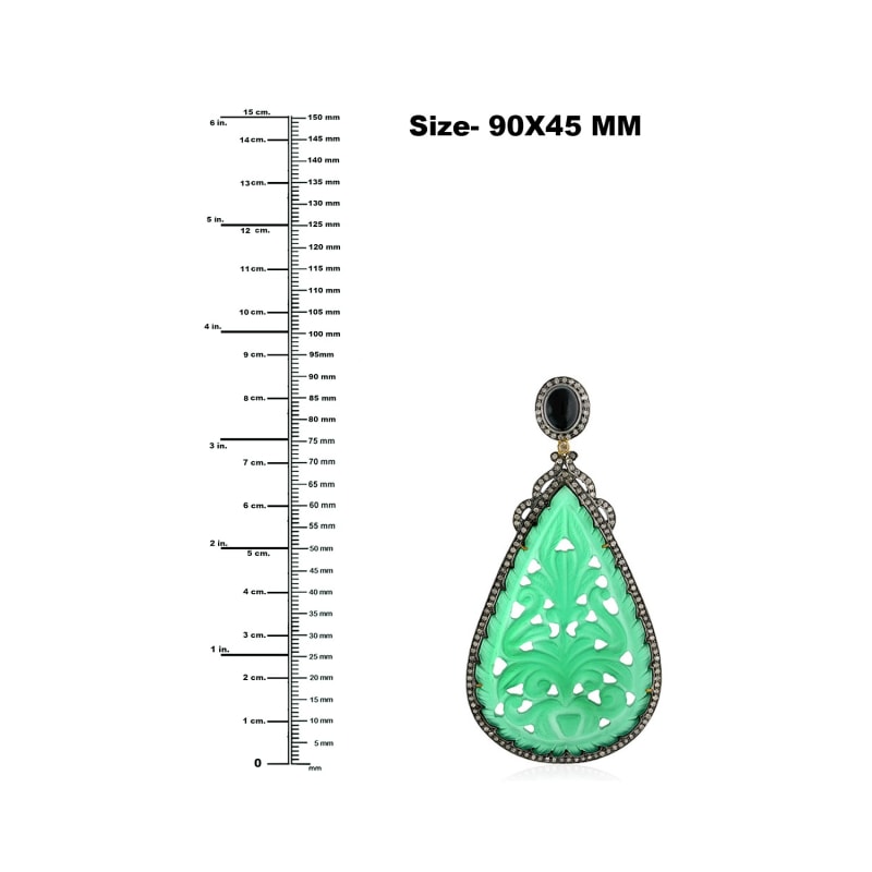Thumbnail of Carved Onyx & Pave Diamond Drop Shape Pendant In 18K Solid Gold With Silver image