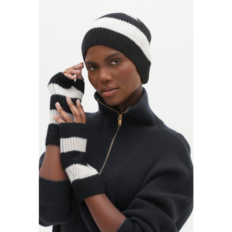 Black and white striped beanie hat cheap