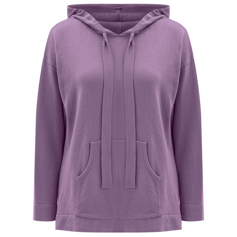 Cashmere Blend Knit Hoodie Pullover Sweater Dark Lilac by Peraluna