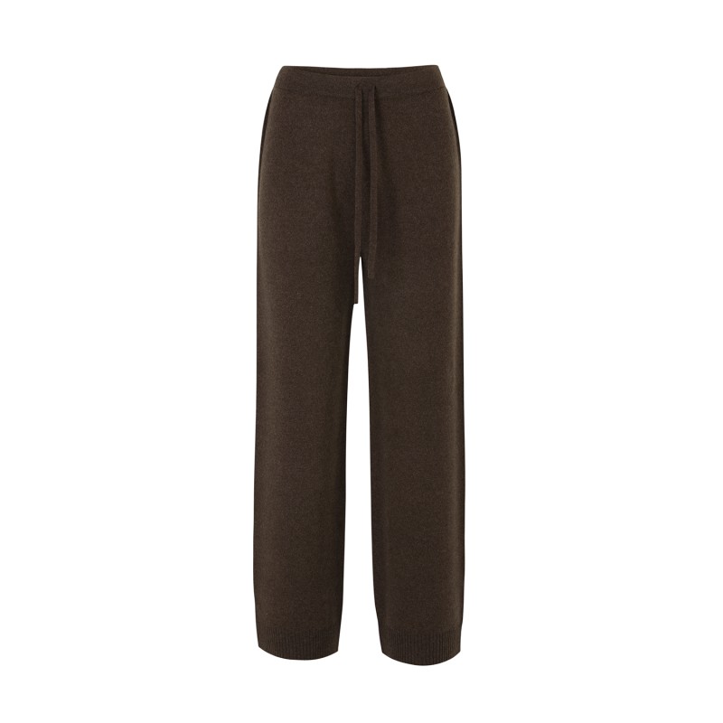 Cashmere Blend Whole Garment Drawstring Pants-Brown