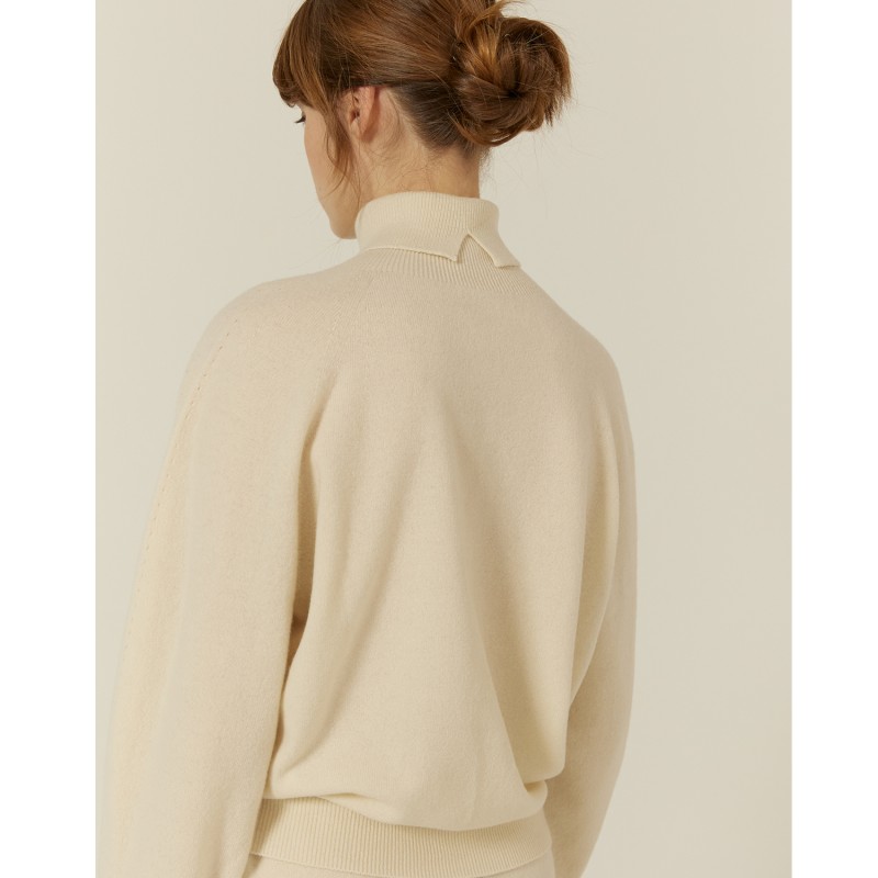 Cashmere Blend Whole Garment Turtleneck Sweater-Brown, CALLAITE