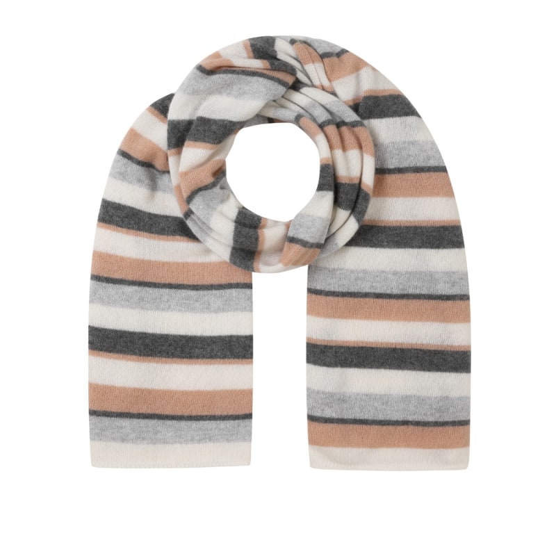 Gray Beige Striped Cashmere Scarf