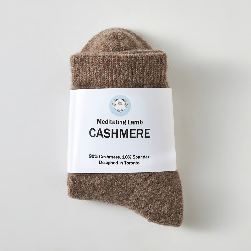 Thumbnail of Cashmere Quarter-Length Socks Set Of Two - Meditating Lamb Collection In Peanut Butter image