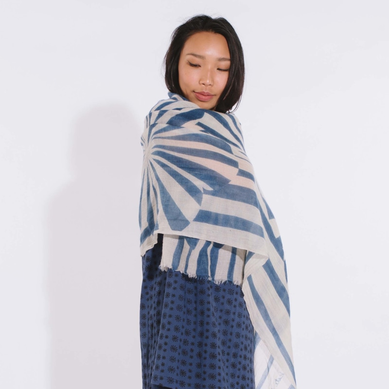 Thumbnail of Luxurious Cashmere Wrap Shawl In Blossom Indigo Screen Print image