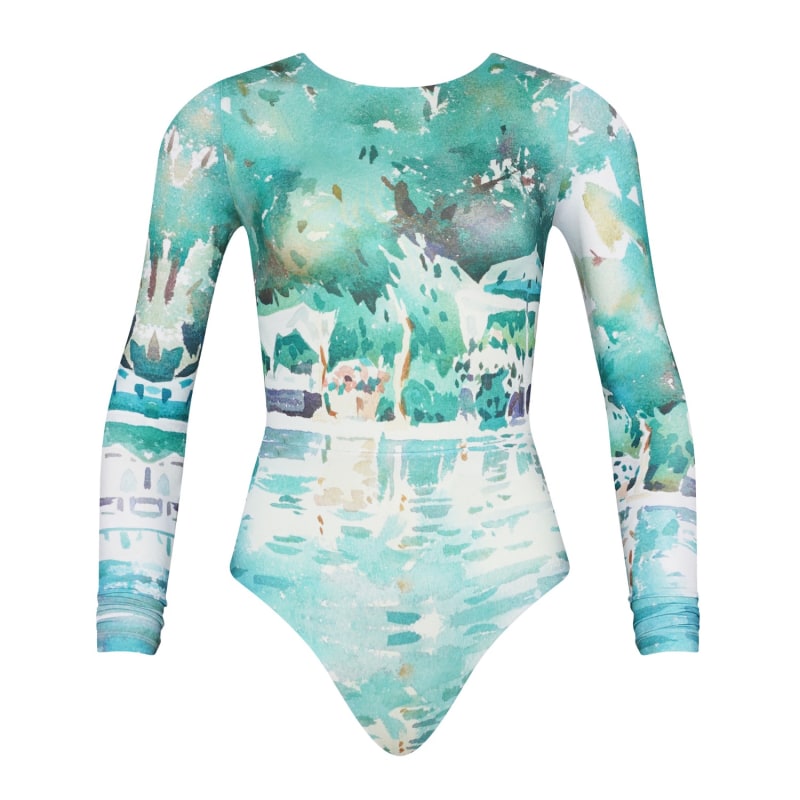 Thumbnail of Cassis Poolside Watercolour Long Sleeve Swimsuit - ECONYL® Regenerated Nylon image