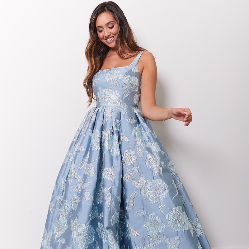 Marlowe Jacquard Floral Long Evening Dress In Blue | Dress 2 Party 