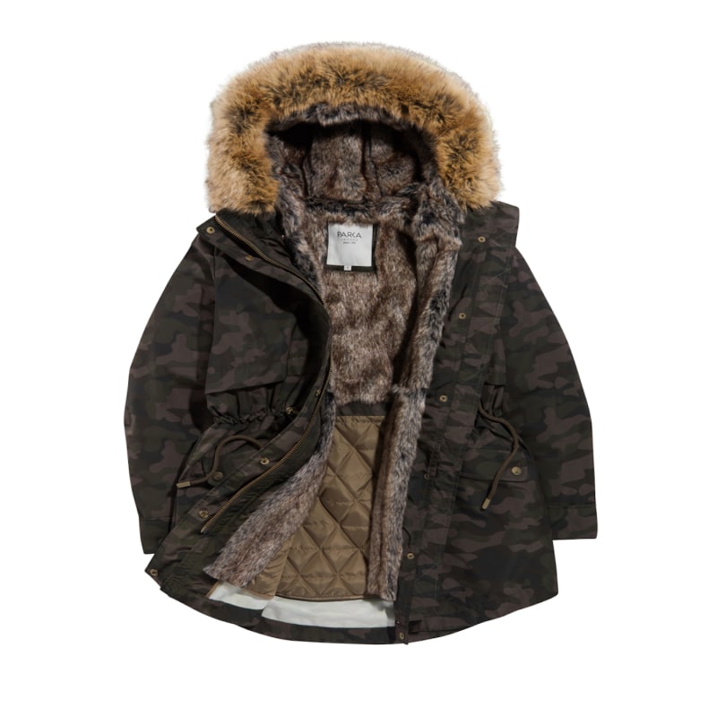 Womens camo coat with fur hot sale