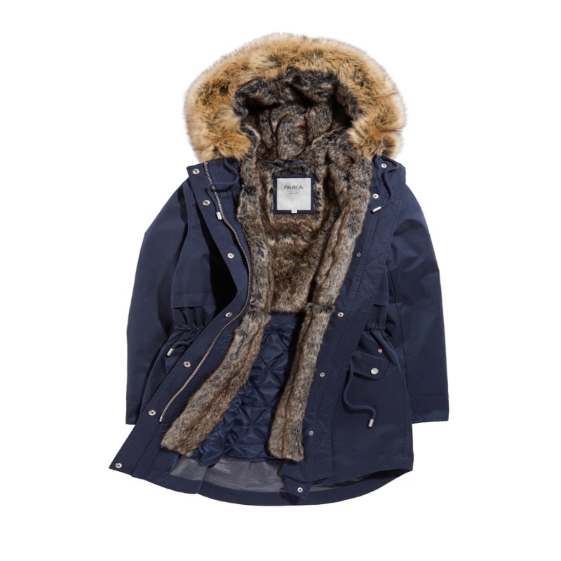 Caversham Faux Fur Parka Navy Blue Parka London Wolf & Badger