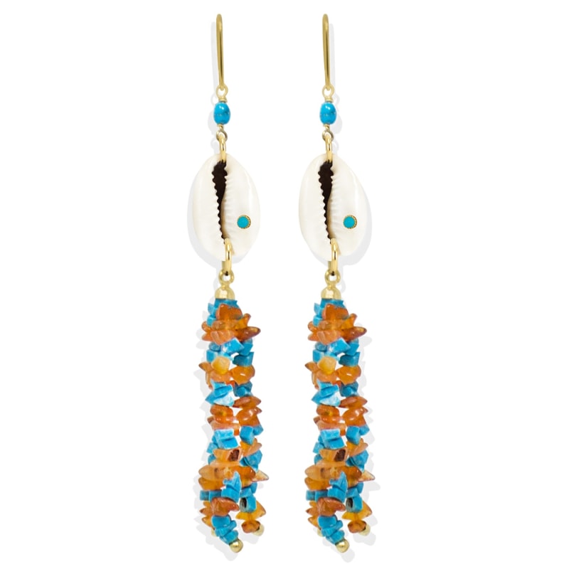 Thumbnail of Turquoise & Cowrie Shell Statement Earrings image