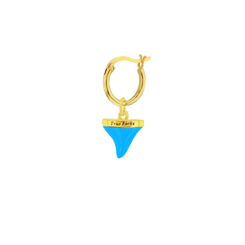 Thumbnail of Turquoise Enamel & Gold Plated Sharks Tooth Charm On Hoop Earrings image