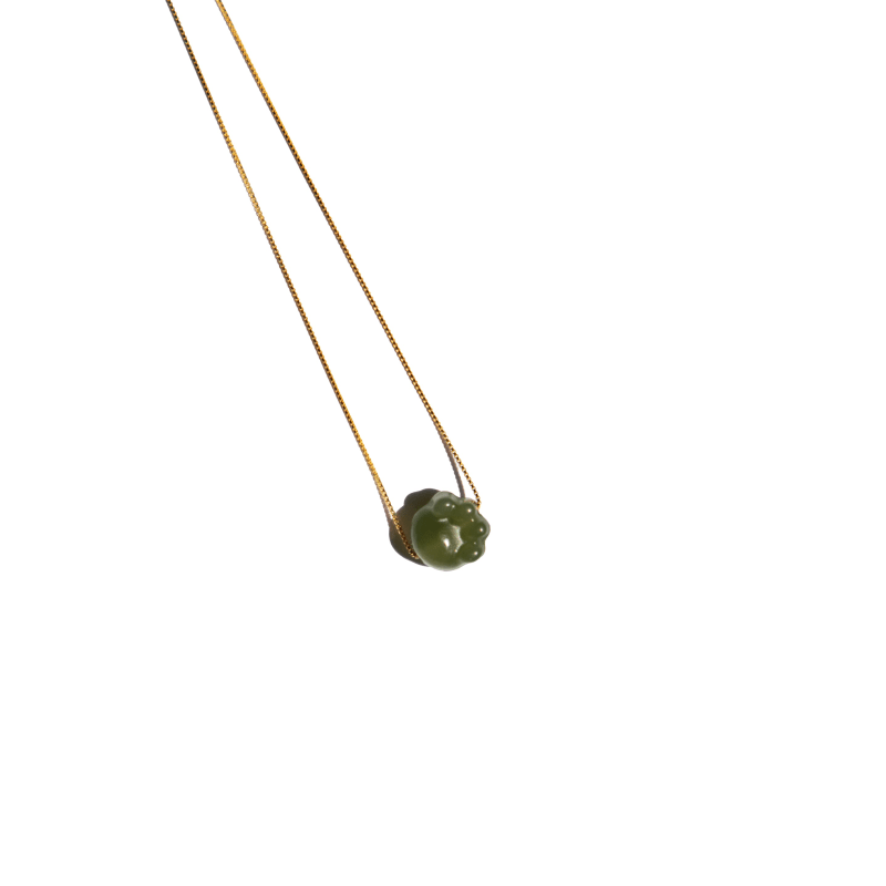 Thumbnail of Cat Paw Green Jade Necklace White image